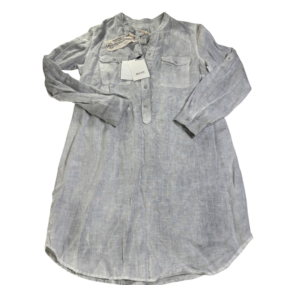 Malvin Hamburg Germany Women Grey Linen Tie Dye Tunic Shirt Size L US 10 New